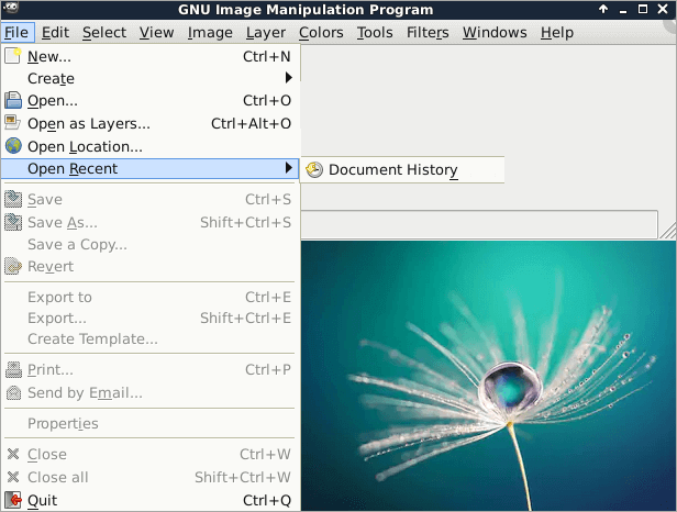 GIMP 恢復上一個會話