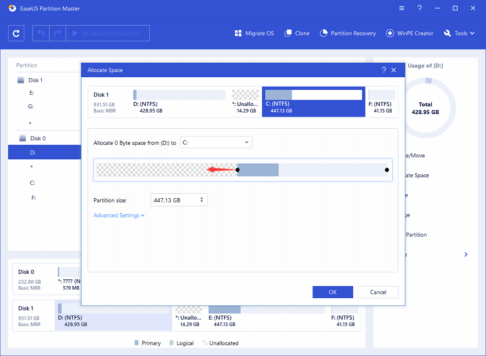分配空間延伸磁區