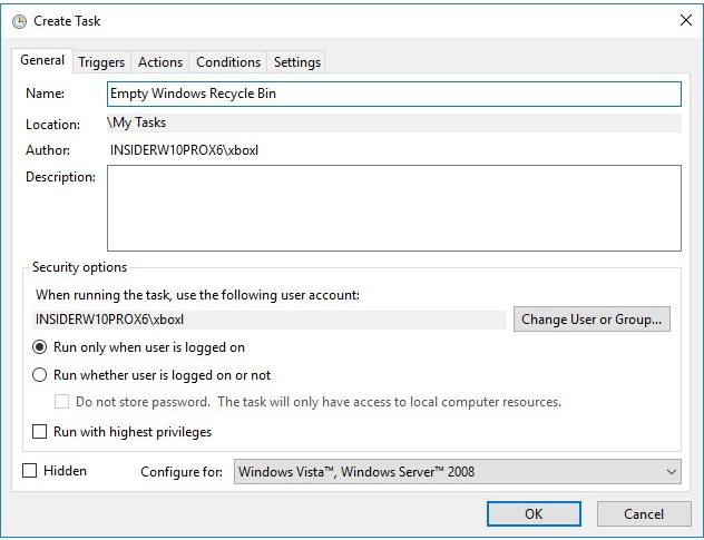 在一般選項卡上輸入工作的詳細資訊