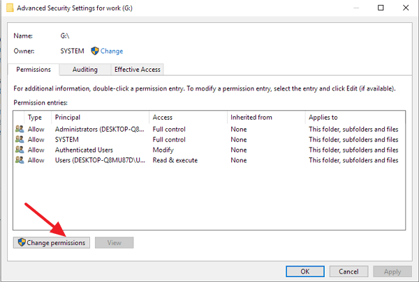 更改權限以修復 wd my passport 存取被拒