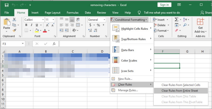 停用條件式格式規則以修復 excel 檔案自動關閉