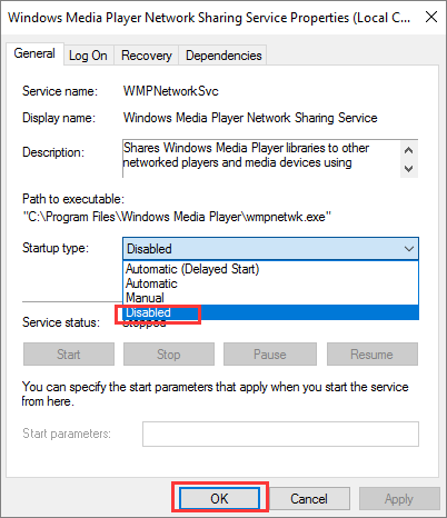 停用 wmp 網路共用服務