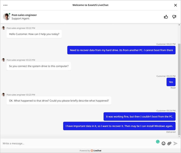 easeus 支援對話紀錄