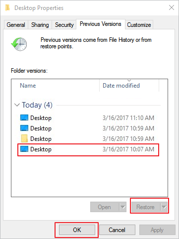 使用以前的版本恢復Windows桌面文件