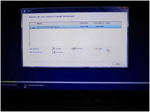 選擇未分配空間