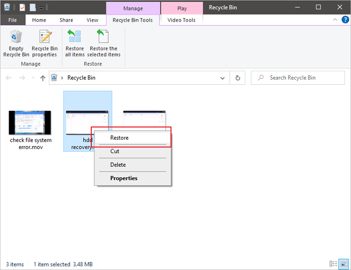 從資源回收筒還原刪除的影片2