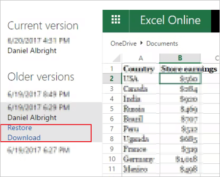 從 OneDrive 恢復被覆蓋的 Excel 文件 - 3