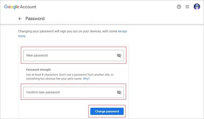 輸入新的 gmail 密碼