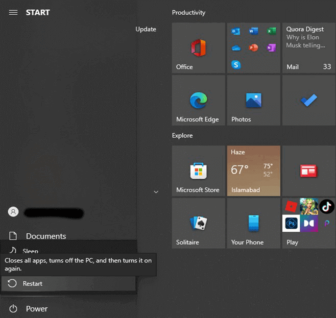 點擊電源按鈕並重新啟動電腦以修復代碼 10