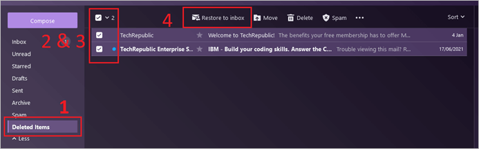 恢復到收件箱 - 1