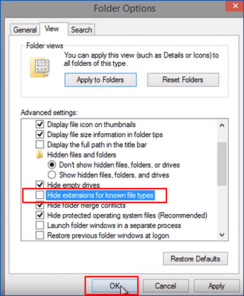 取消隱藏檔案的副檔名