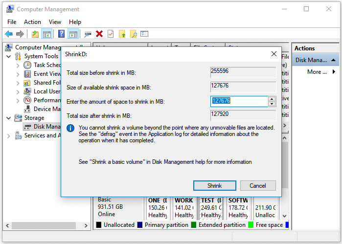 在 Windows 10 中壓縮磁區