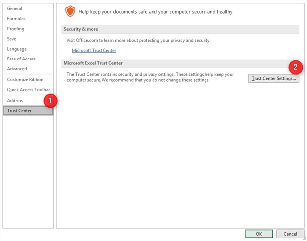進入信任中心設定