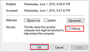取消阻止文件以解決存取問題