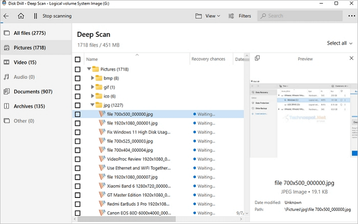 選取欲恢復的檔案