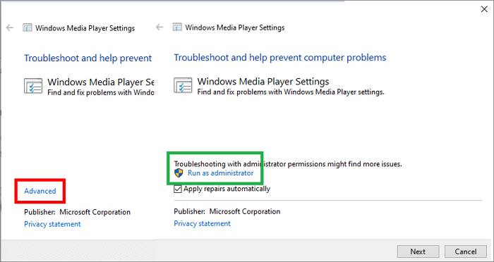 Windows Media Player 疑難排解以系統管理員身份執行