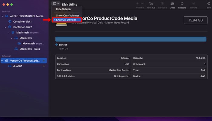 選擇查看並顯示所有裝置