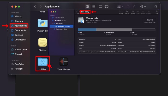 雙擊實用程式和磁碟實用程式 application