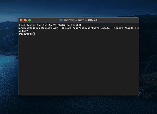終端機命令停止macos更新