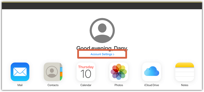 登錄 iCloud 並單擊帳戶設定