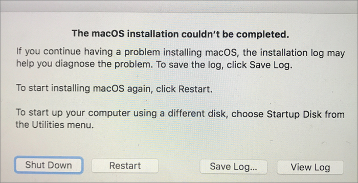 macOS 安裝無法完成錯誤