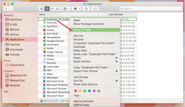 移至垃圾桶以卸載應用程式