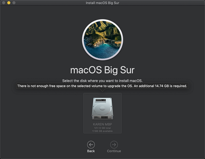 安裝 macOS 更新的空間不足