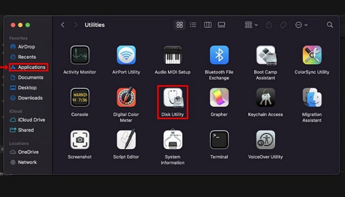 從應用程式打開磁碟實用程式
