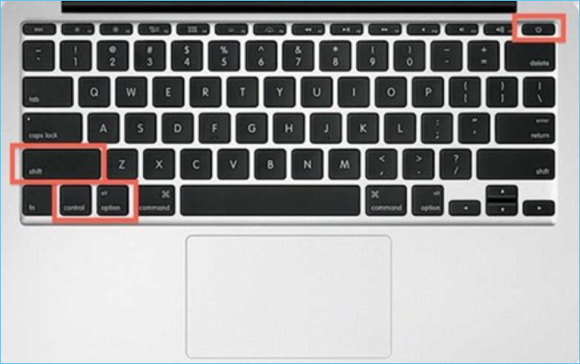按 shift、control 和電源按鈕