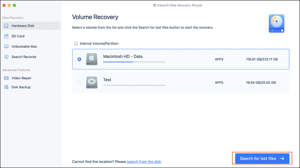 EaseUS Data Recovery Wizard for Mac Screenshot