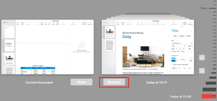在 Mac 上恢復以前版本的 Pages 文件