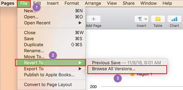 瀏覽所有版本的 Pages 文件