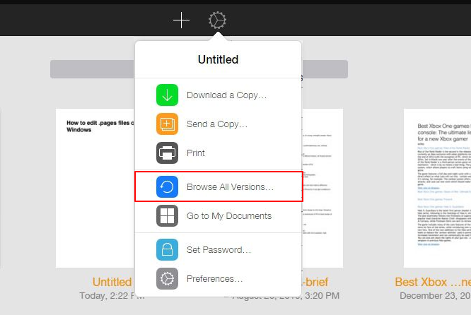 在 iCloud 中瀏覽 Pages 的歷史版本