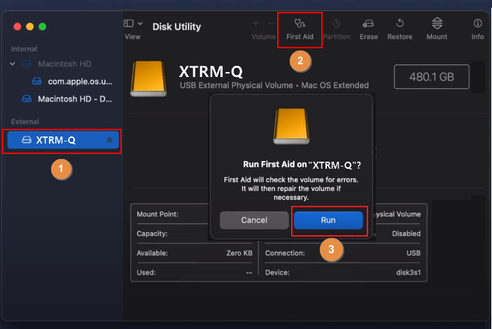 使用急救措施修復外接式硬碟