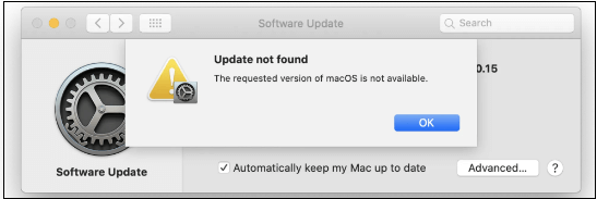 未找到更新 - 請求的 macOS 版本不可用