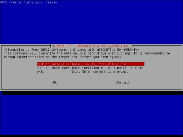 選擇裝置到鏡像或裝置到裝置克隆