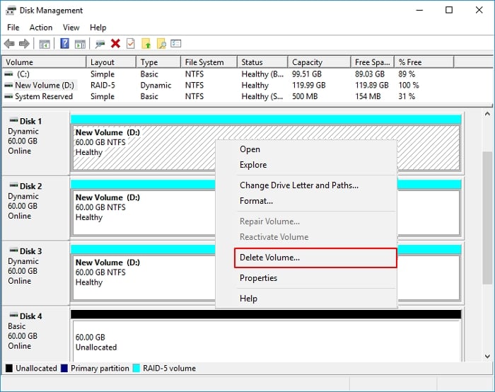 刪除現有 RAID 陣列