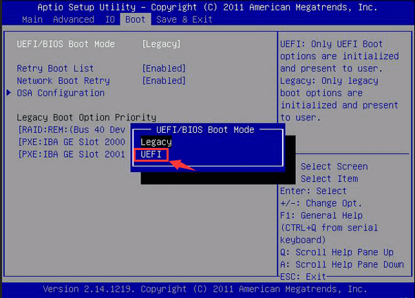 選擇 UEFI 模式
