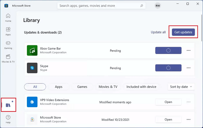 檢查 Microsoft 商店更新