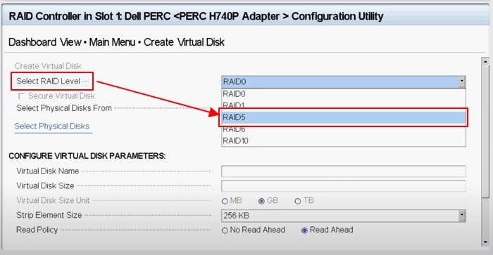 在伺服器上安裝 RAID 5