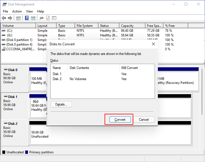轉換兩個磁碟為動態磁碟