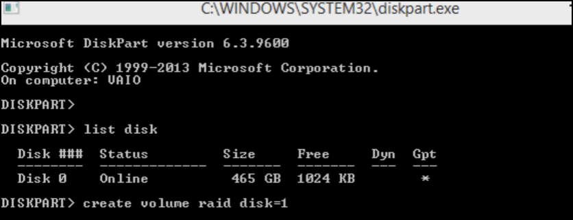 diskpart 創建 raid 卷