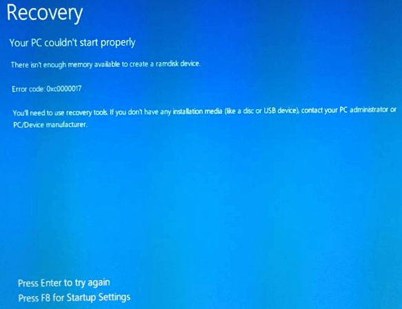 錯誤代碼 0xc0000017 - 無法正常啟動