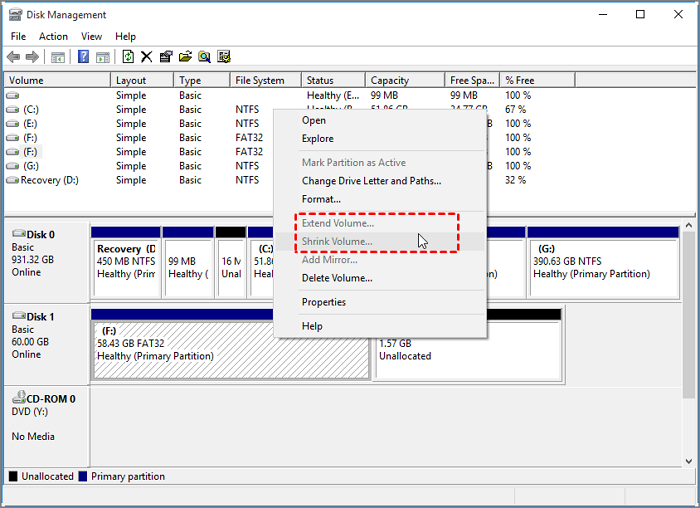 延伸和壓縮磁碟區選項變灰色