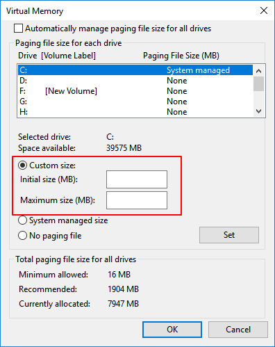 增加虛擬記憶體