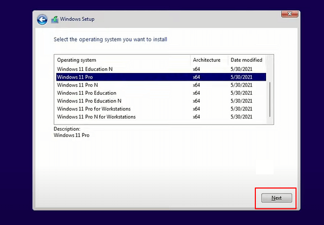 選擇 Windows 11 版本進行安裝