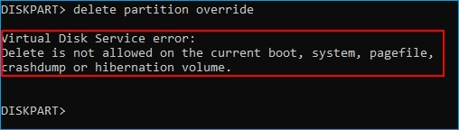 虛擬磁碟服務錯誤:不允許刪除