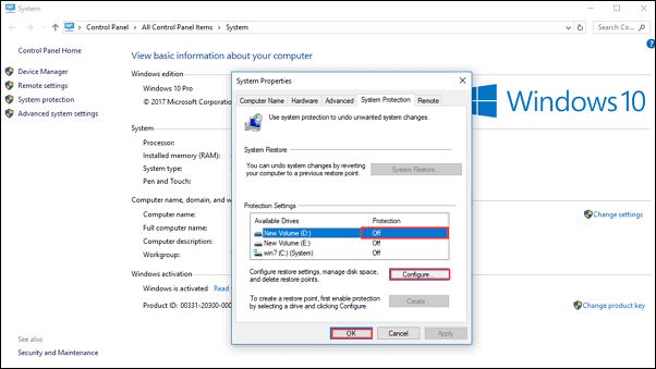 檢查系統保護設定