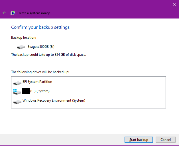 開始建立系統還原映像