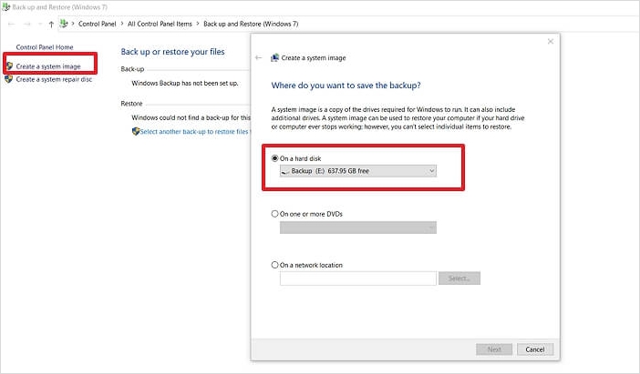 使用備份與還原功能建立系統映像